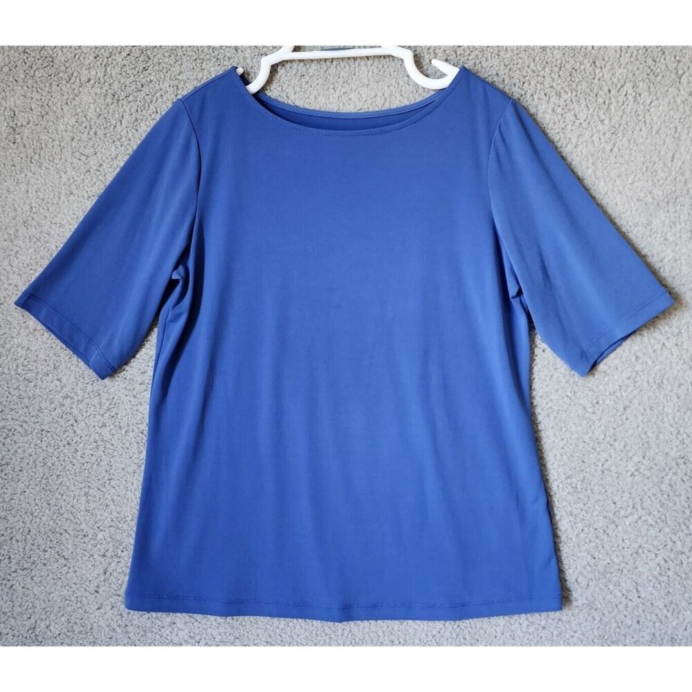 Susan Graver Essentials Women's Short Sleeve Liquid Knit Top Basics Blue Size S